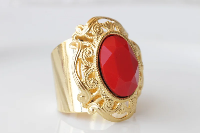 stackable wedding bands for women -RED STONE RING