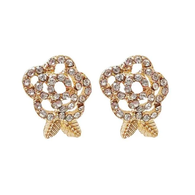 glamorous earrings for women -Clear Crystal Rhinestone Rose Invisible Clip On Earrings