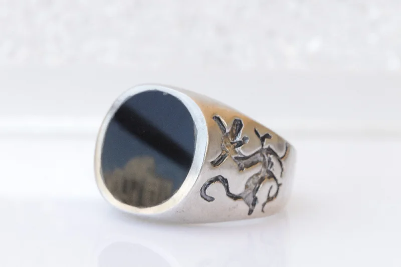 blue sapphire rings for women -BLACK ENAMEL RING