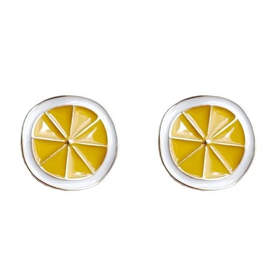 rose gold earrings for women -Yellow Lemon Sliced Fruits Invisible Clip On Earrings