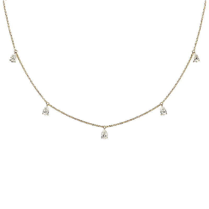 bridesmaid necklaces for women -Mini Choker small Drops 18K Gold Necklace w. Diamonds