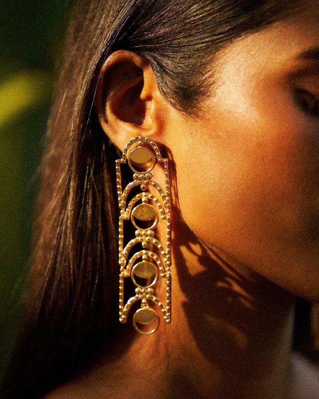 casual earrings for women -Temple Moon Earrings - Gold