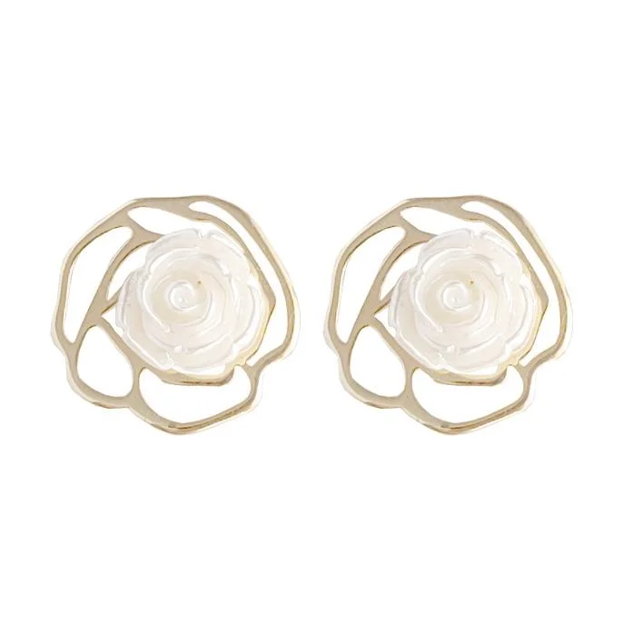 gemstone earrings for women -White Rose Invisible Clip On Earrings