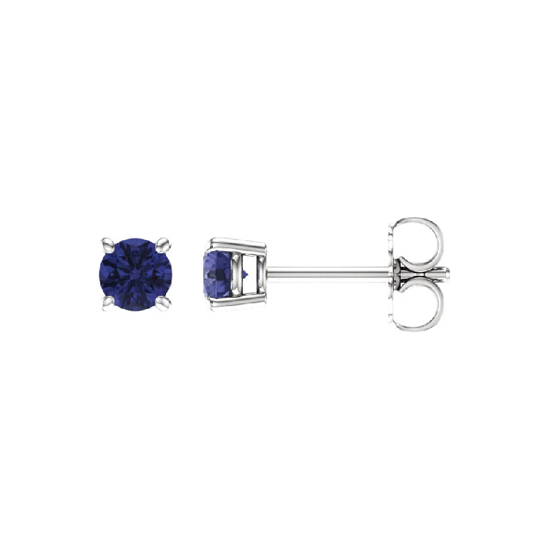 simple gold stud earrings -4mm Round Tanzanite Stud Earrings in 14k White Gold