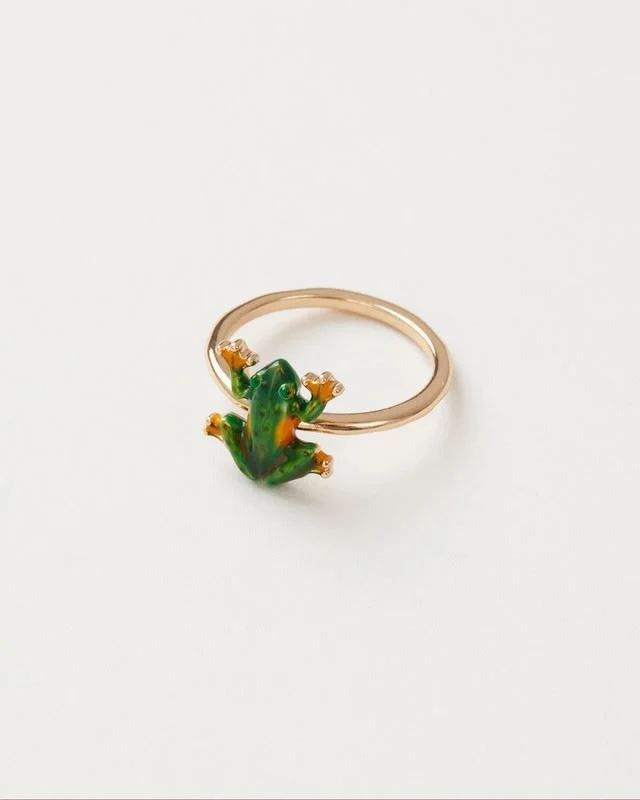 custom promise wedding rings -Enamel Green Frog Ring