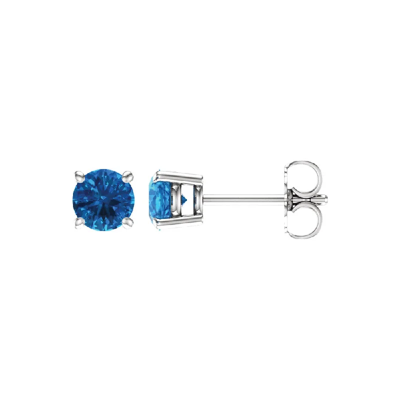 stud earrings for women -5mm Round Swiss Blue Topaz Stud Earrings in 14k White Gold