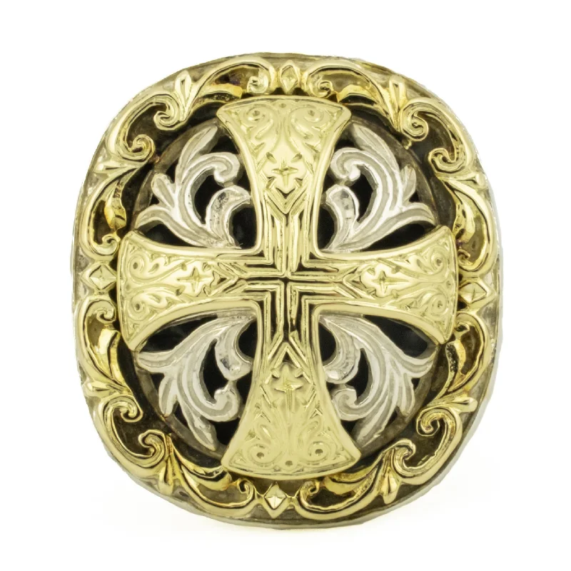 radiant-cut rings for women -Konstantino Classics Daphne Cross Ring in 18K Yellow Gold and Sterling Silver - Size 6