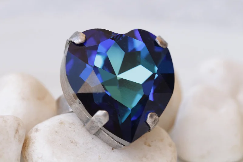 stackable rings for weddings -Blue Royal Heart Shaped Ring