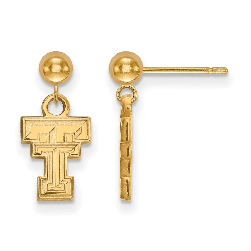 boho stud earrings for women -14k Gold Plated Silver Texas Tech University Ball Dangle Earrings