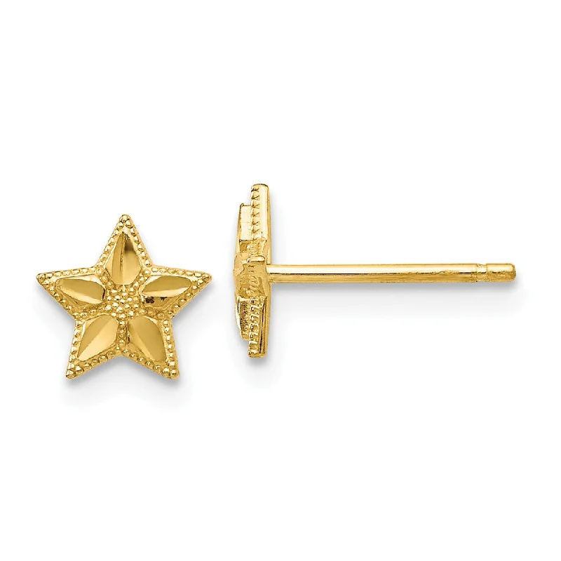 silver stud earrings for women -Kids 6mm Diamond Cut Star Post Earrings in 14k Yellow Gold