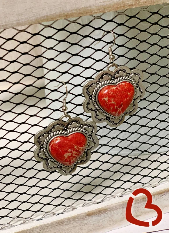 personalized earrings for women -Any Man Of Mine Heart Earrings in Red