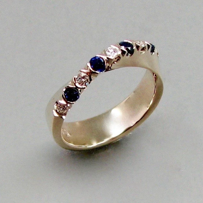 luxury rings for women -Möbius Ring w/French Set Diamonds and Sapphires