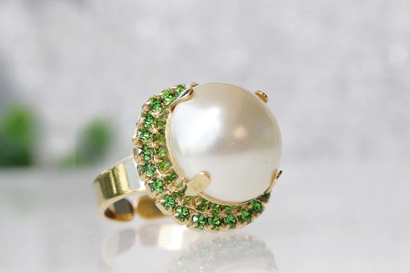 infinity engagement rings for women -EMERALD AND PEARL Ring