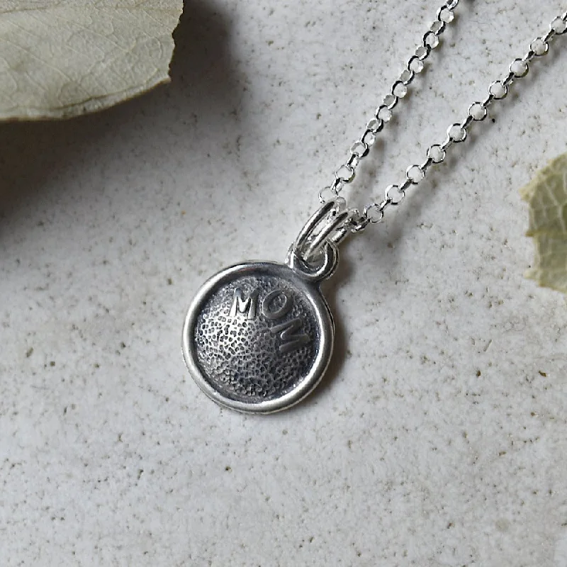 layered necklaces for women -'Mom' Tiny Die Struck Silver Necklace