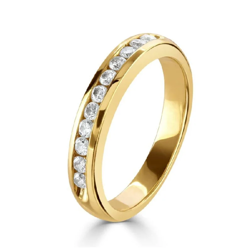 birthstone wedding rings for women -18ct Yellow Gold 11-Stone Round Brilliant Cut Diamond Half Eternity Ring