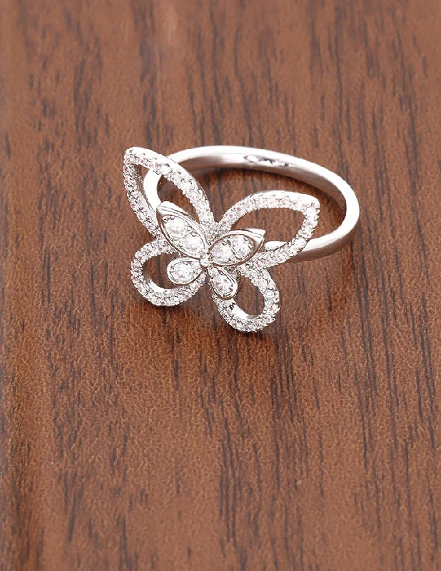 elegant engagement rings -Designer Zirconia Butterfly Adjustable Finger Ring