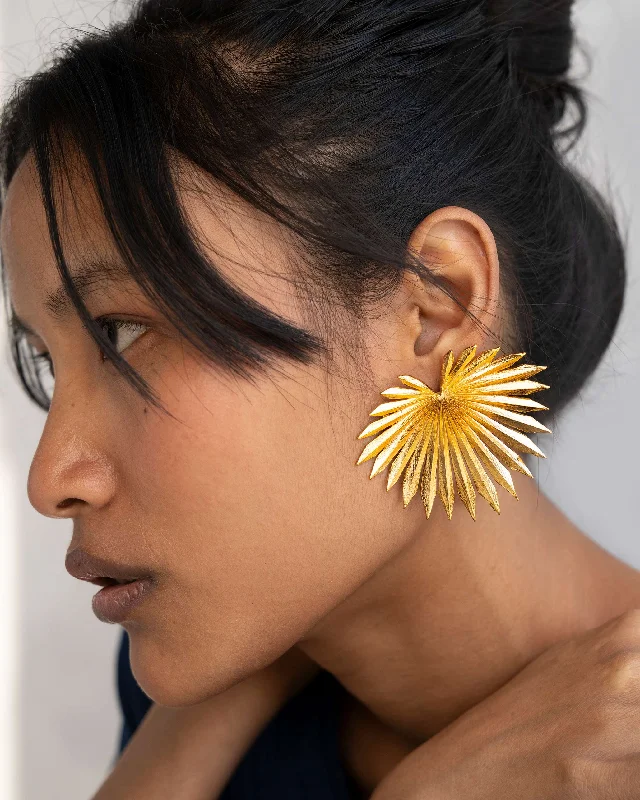 gemstone statement earrings for women -Palm Leaf Earrings - Gold