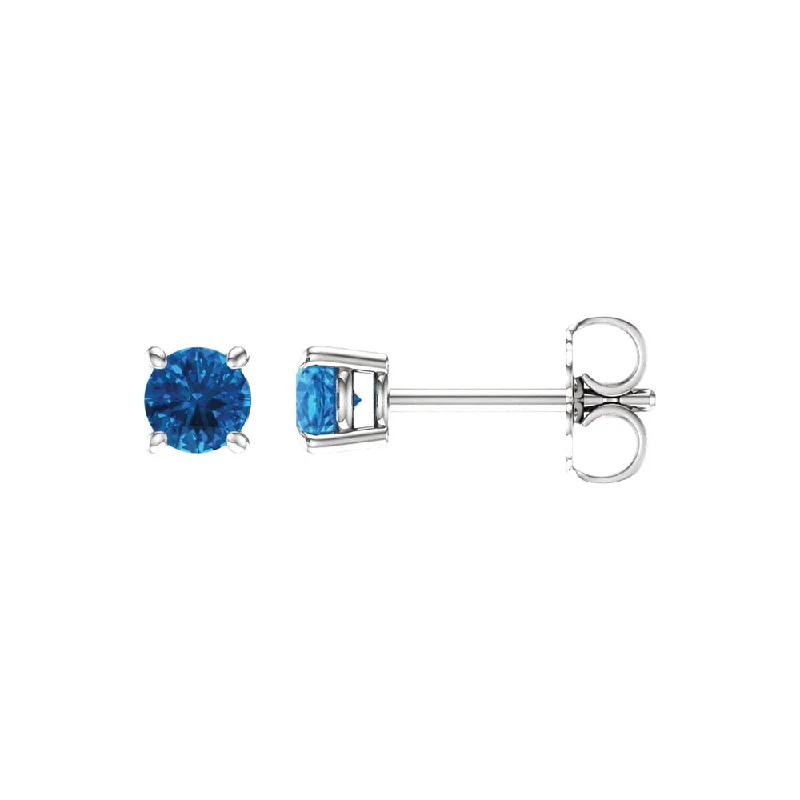 trendy statement earrings -4mm Round Swiss Blue Topaz Stud Earrings in 14k White Gold