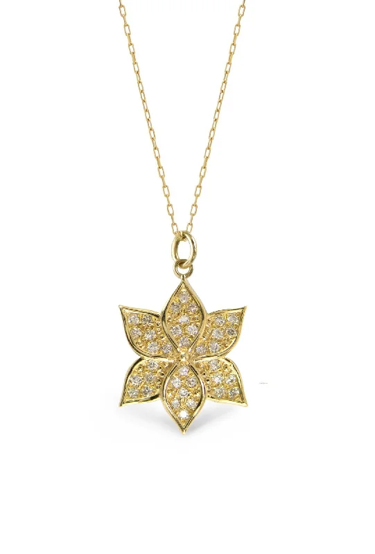 handmade necklaces for women -Petal Totem Water Lily 14K Gold Necklace w. Diamonds