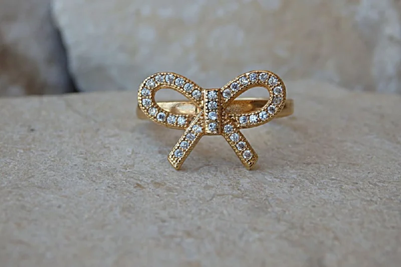 custom wedding rings for women -Gold Bow Ring