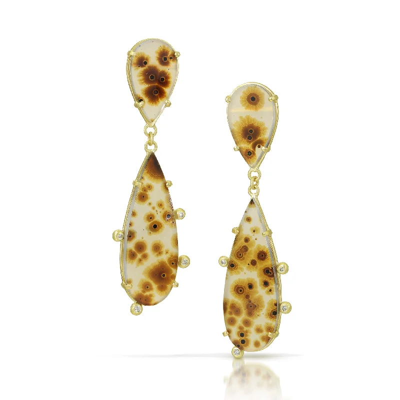 crystal earrings for women -Dendritic Agate and Diamond Teardrop Earrings