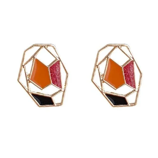 drop earrings for women -Organic Shaped Pink Red Mosaic Crystal Invisible Clip On Earrings