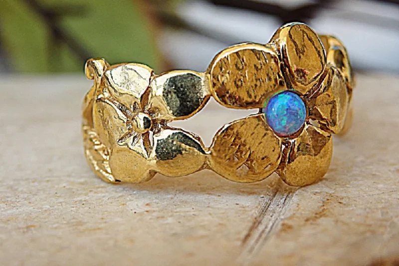 gold rings for women -Opal flower ring