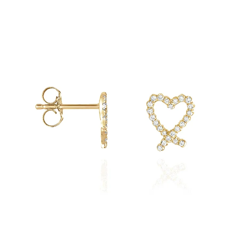 contemporary earrings for women -Diamond Heart Earrings -18k Yellow Gold