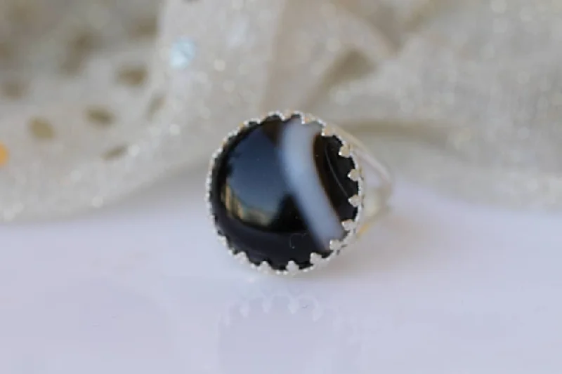 fashion rings for women -BLACK AGATE RING