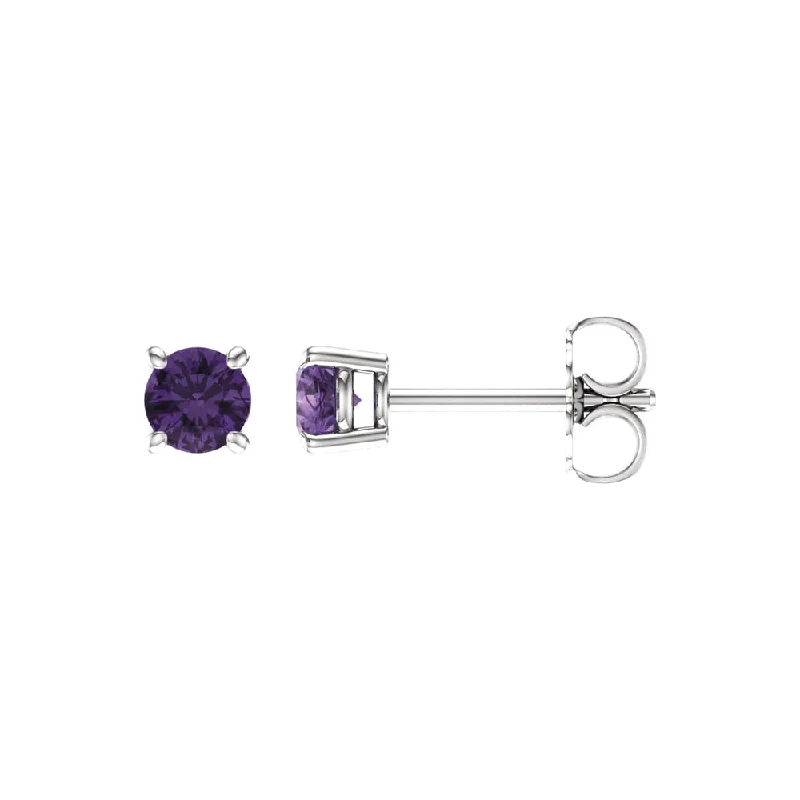 silver drop earrings for women -4mm Round Amethyst Stud Earrings in 14k White Gold