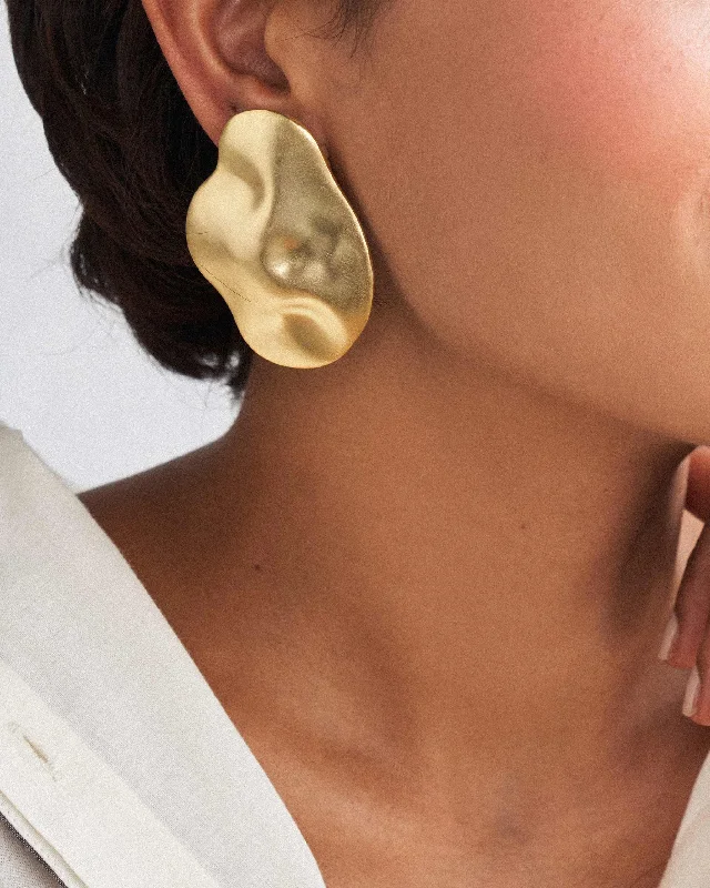 bold earrings for women -Oyster Drop Earrings - Brass