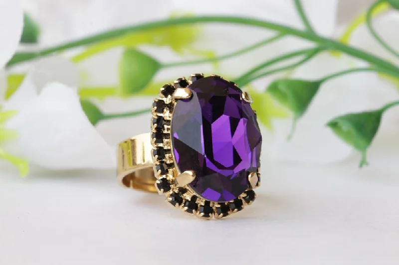 pear-shaped rings for women -PURPLE OVAL RING