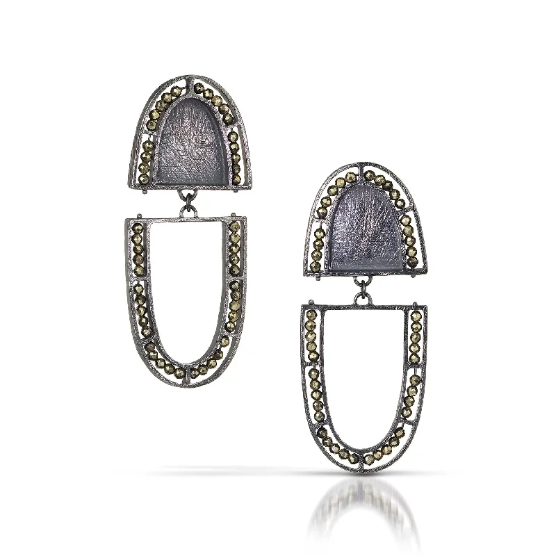 sparkling earrings for women -Segment Oval Arch Earrings - solid top