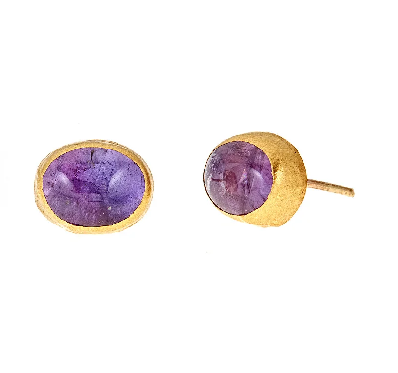 bold earrings for women -Nava Zahavi Yellow Gold Purple Amethyst Stud Earrings