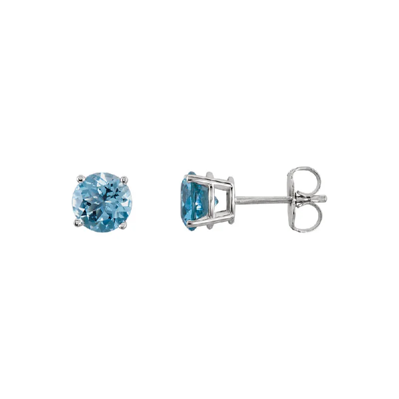 statement earrings for weddings -6mm Round Aquamarine Stud Earrings in 14k White Gold