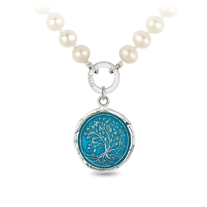 personalized necklaces for women -Tree Of Life Knotted Freshwater Pearl Necklace - Capri Blue