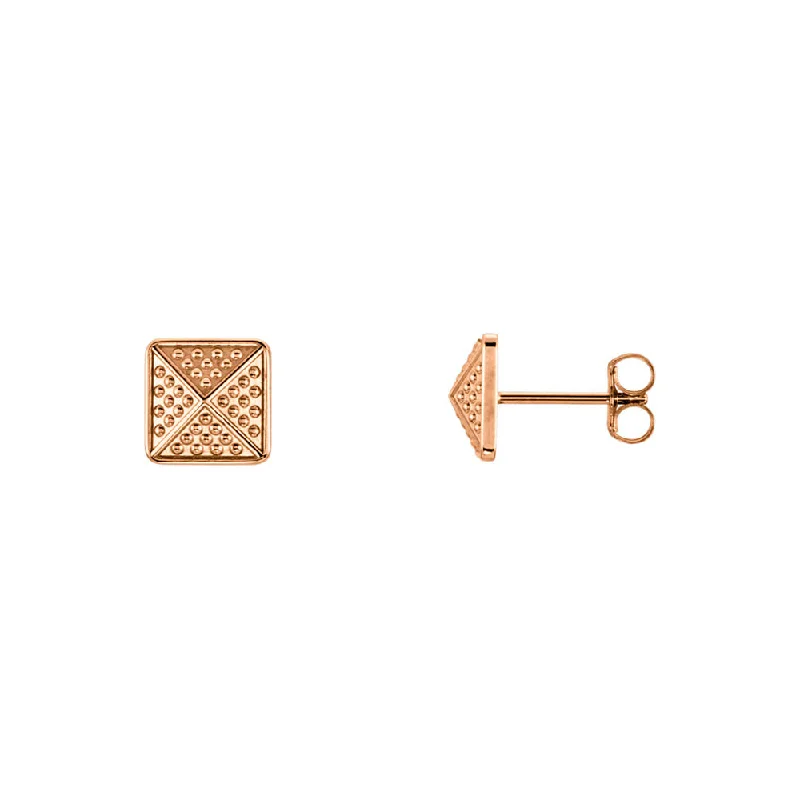 statement earrings for weddings -8mm Textured Square Pyramid Stud Earrings in 14k Rose Gold