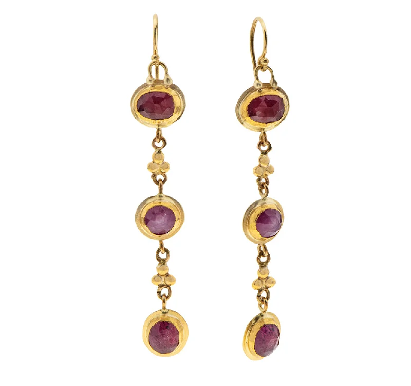 gemstone statement earrings for women -Nava Zahavi Yellow Gold Pink Sapphire Dangling Earrings