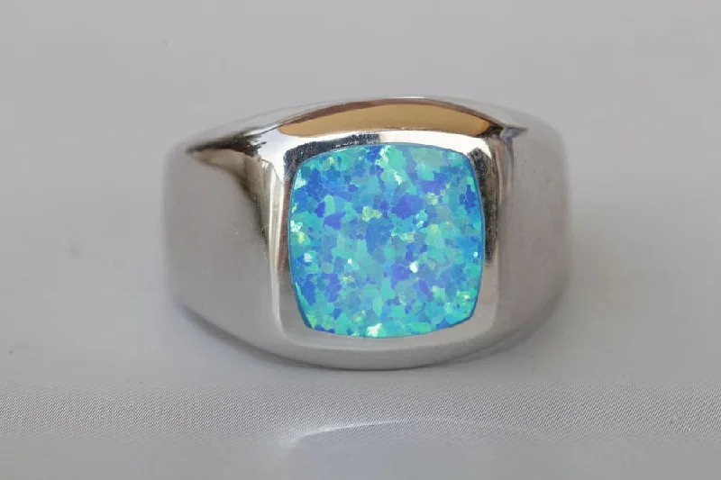 custom promise rings -Opal Silver Signet Ring