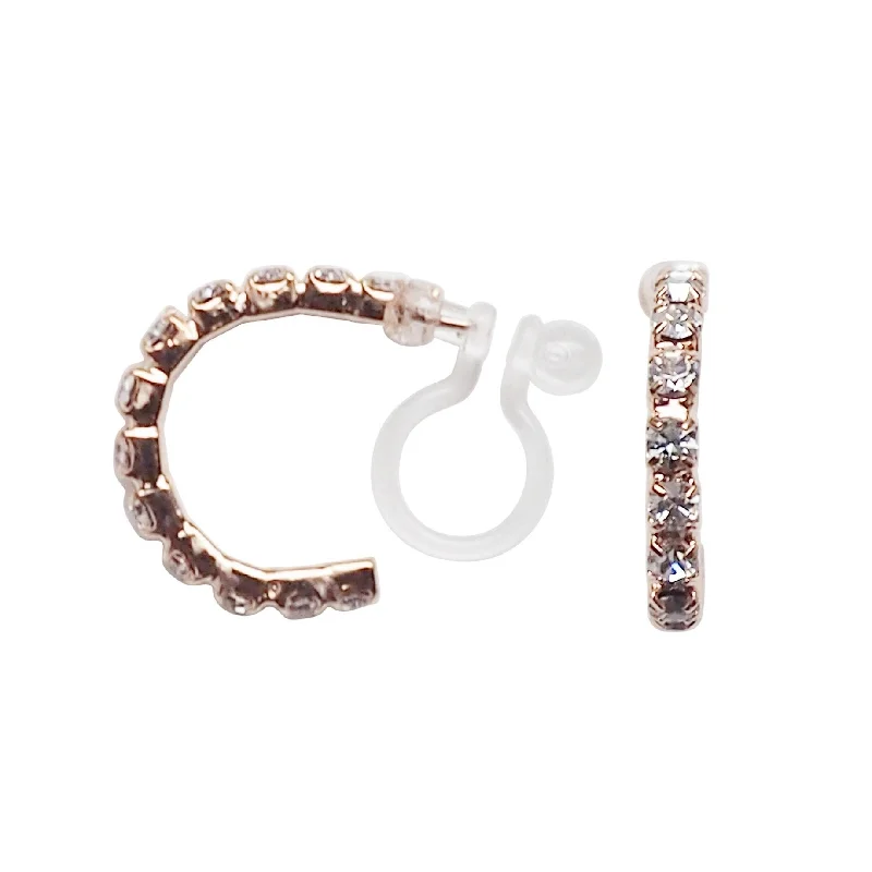 gemstone hoop earrings for women -Crystal Invisible Clip On Hoop Earrings (Rose Gold tone)