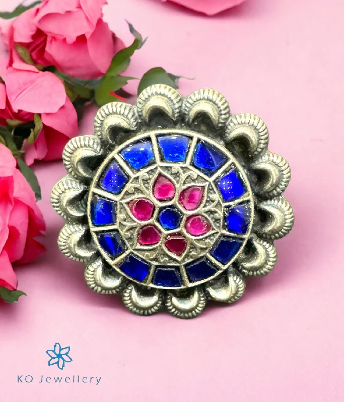 personalized rings for women -The Blue Flower Silver Finger Ring