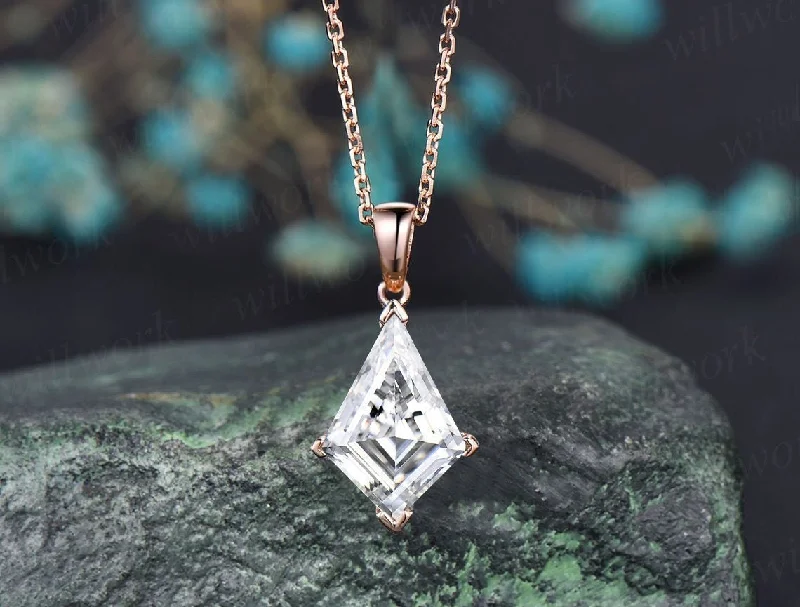 personalized necklaces for women -Kite Moissanite necklace solid 14k 18k rose gold vintage unique dainty Personalized pendant for women her anniversary bridal gift mother