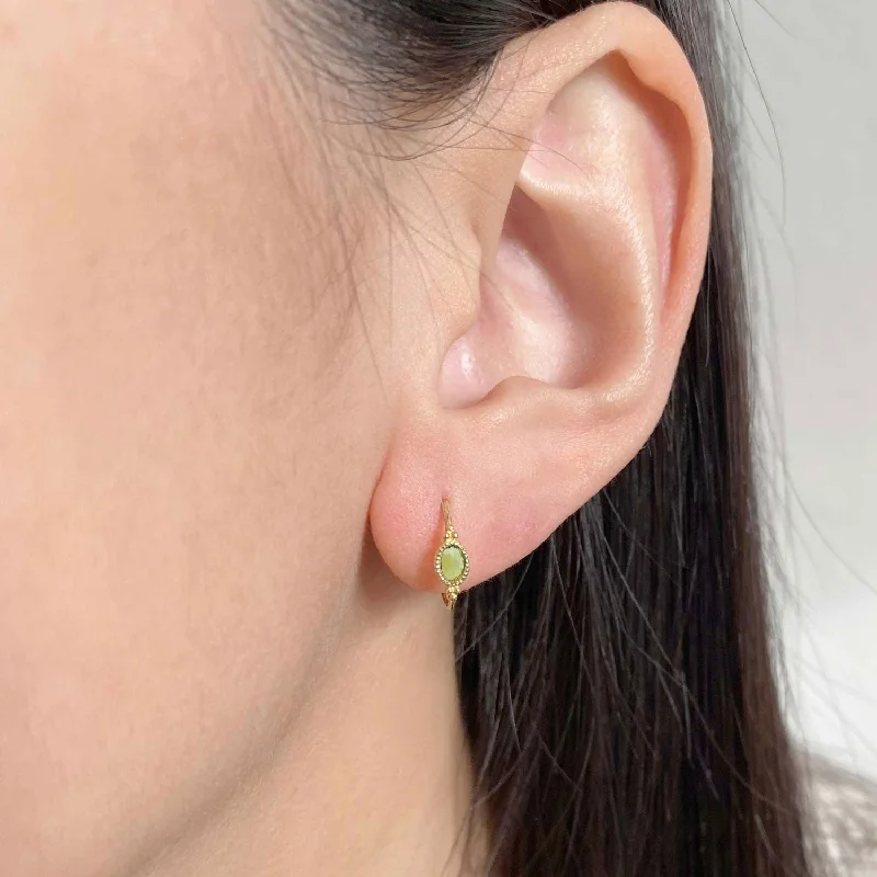 cubic zirconia earrings for women -Small Creole Oval Earrings Green Tourmaline - 18k Gold  BY PIECE