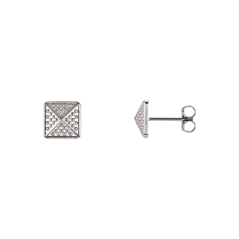 silver earrings for women -8mm Textured Square Pyramid Stud Earrings in 14k White Gold