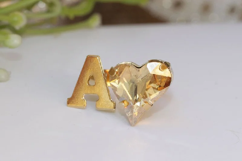 fashion rings for women -CHAMPAGNE HEART RING