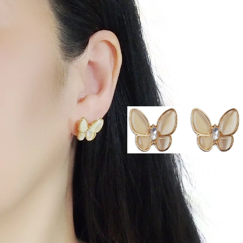 gemstone stud earrings for women -Amber Look Butterfly Invisible Clip On Earrings