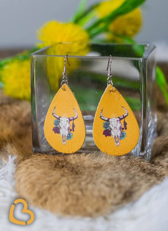 stackable earrings for women -Jazzi Boho Skull Tear Drop Earrings In Yellow