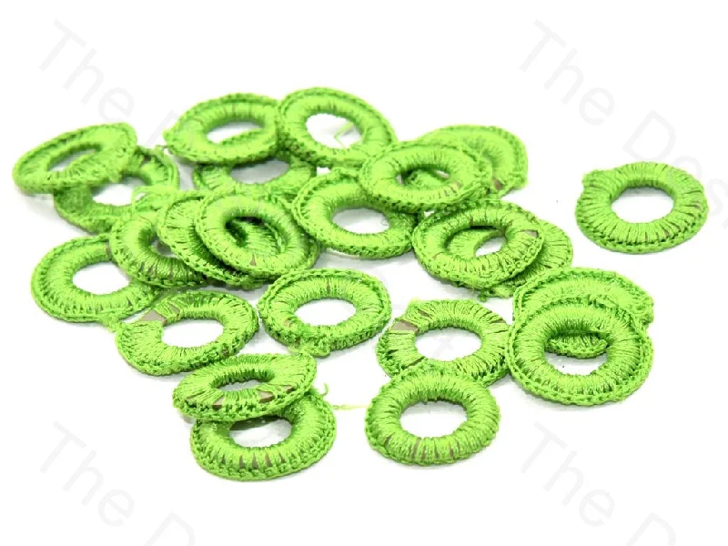 platinum rings for women -Bright Green Small Round Crochet Thread Rings