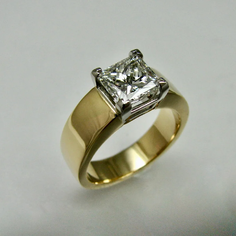 romantic engagement rings -Custom Wedding Ring with Princess Cut Diamond