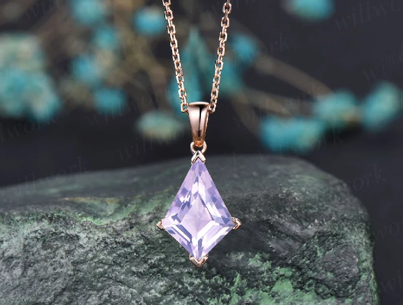 classic gold necklaces for women -Kite cut Lavender Amethyst necklace solid 14k 18k rose gold vintage unique Personalized pendant women her gemstone anniversary gift mother